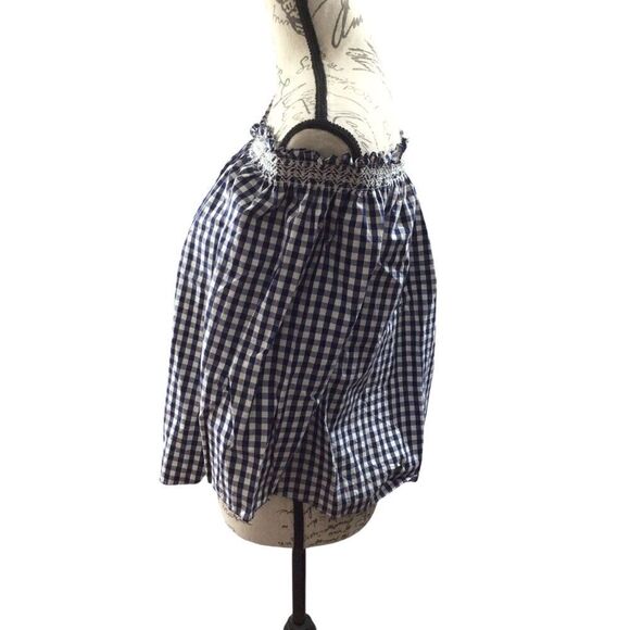 Madewell Smocked Gingham‎ White And Blue Off The Shoulder Top Size Small - Picture 2 of 9